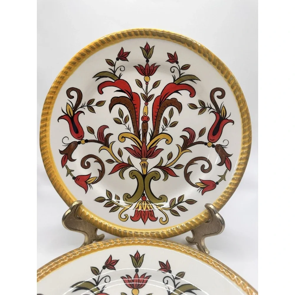 Pier 1 ORALIA Earthenware Salad‎ Plates Flower and Scroll in Autumn Colors (3)